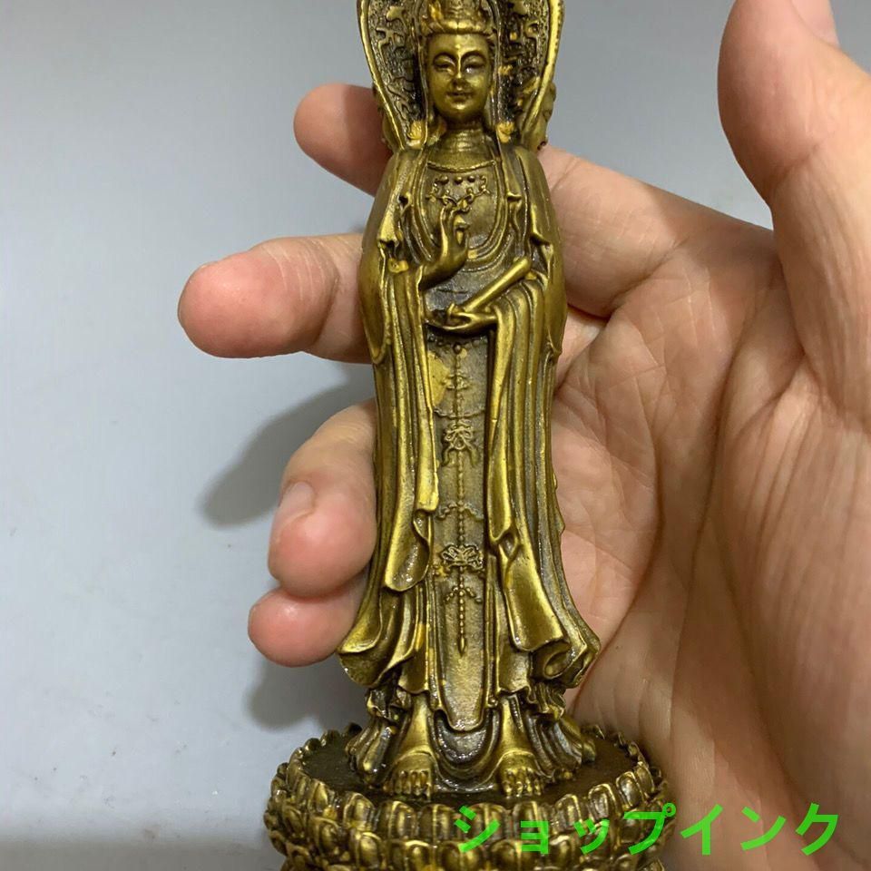 仏教美術 菩薩 観音 銅製 仏像 彫刻 置物 開運 風水 仏教美術 仏像 三面観音菩薩仏像 開運 風水 銅製品 工芸品 置物