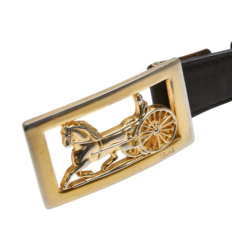 CELINE セリーヌ ベルト 65 馬車 ゴールド ブラック レザー CELINE CARRIAGE LOGO DESIGN LEAHER BELT/セリーヌ馬車ロゴ