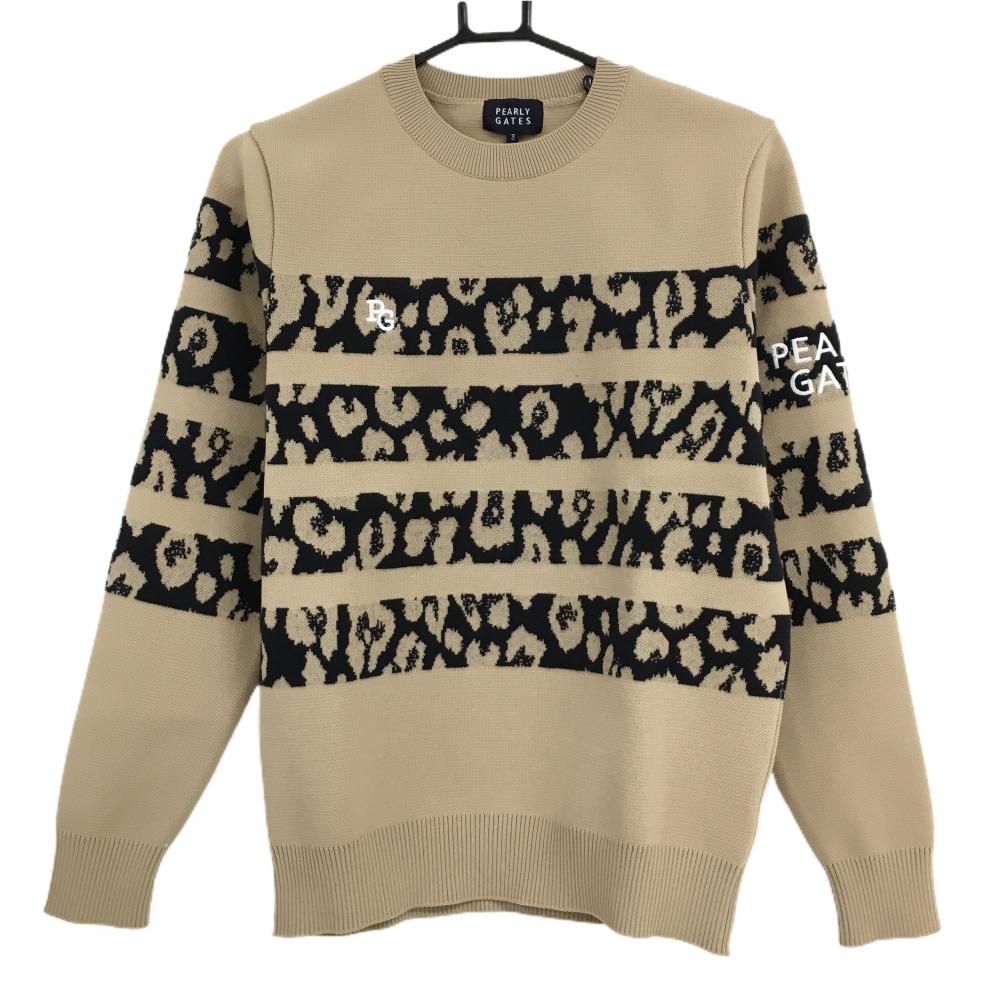 パーリーゲイツ セーター ライトブラウン×黒 一部レオパード ニット メンズ 3 S ゴルフウェア PEARLY GATES