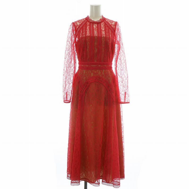 セルフポートレイト self-portrait HOT PINK LACE PANEL MIDI DRESS ワンピース ドレス 長袖 ロング レース US2 S ピンク |XZ GY01