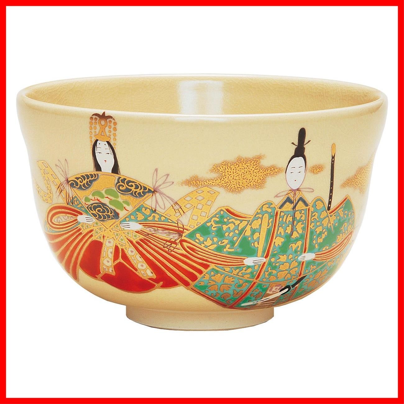 【特売】宮地英香(Miyachi Eikou) 抹茶碗 白 サイズ:直径12.4x高さ7.8cm 仁清 内裏雛 化粧箱入