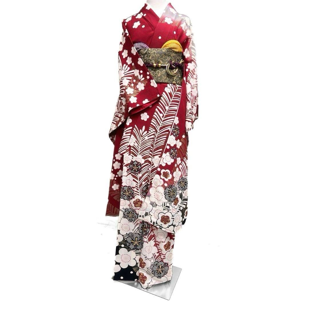 振袖　金彩　大王松　梅花　鹿の子　花模様　成人式　着物　083a p 振袖 金彩 大王松 梅花 鹿の子 花模様 成人式 着物 083a p