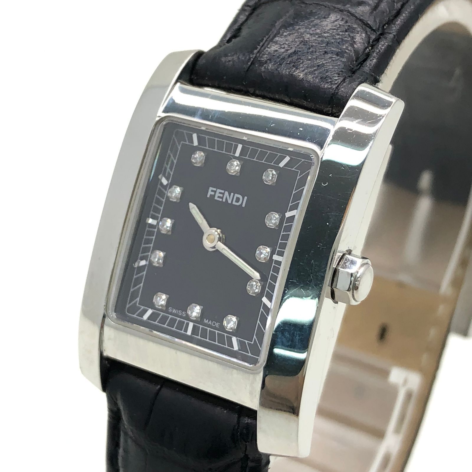 FENDI 7000L 腕時計 スクエア シルバー×ブラック 稼働品 1-894
