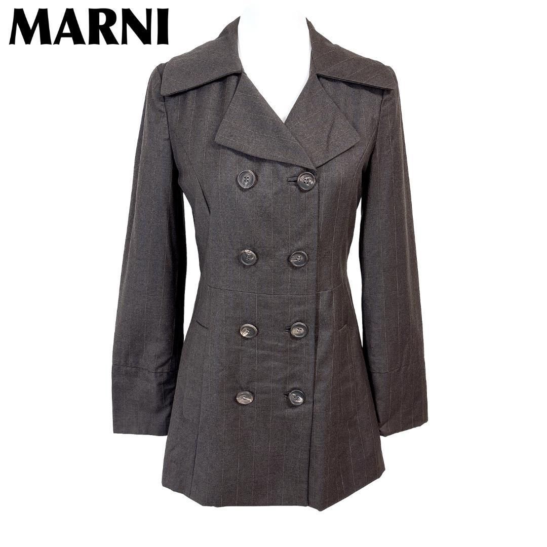 MARNI ハーフコート デザインロングジャケット ダブル 40 ストライプ