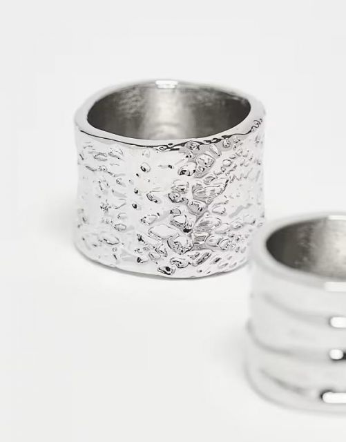 【送料無料】 リクレイム ヴィンテージ レディース リング アクセサリー Reclaimed Vintage unisex 2-pack chunky rings in silver silver
