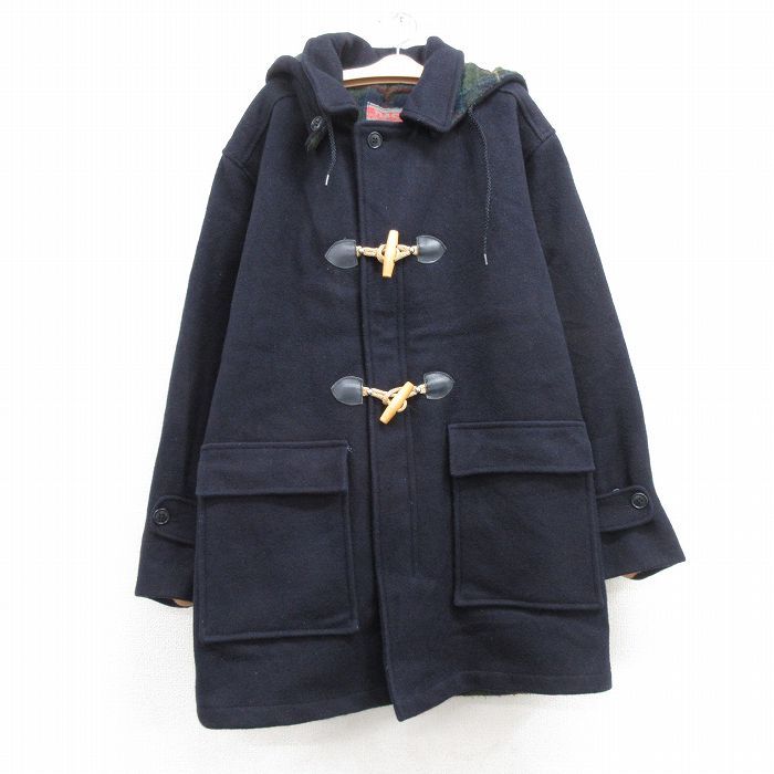 古着 長袖 ウール ダッフル コート パーカー キッズ ボーイズ 子供服 90s 濃紺 ネイビー spe 25jan23