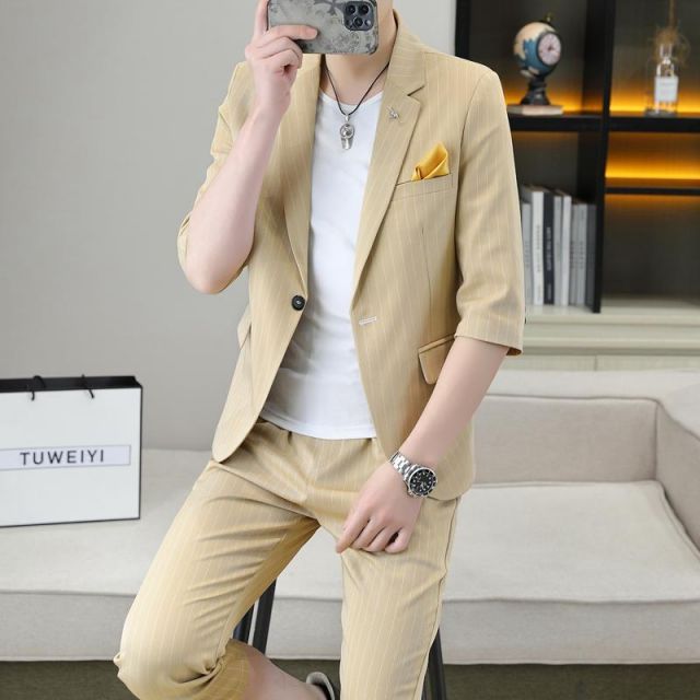 種類18：L/E：ダークグレーセット メンズ ファッション 服 男性用 オシャレ シンプル 大人 かっこいい ストリート スーツ 薄手 カジュアル チェック柄 ミドルスリーブススーツ ジャケット ス