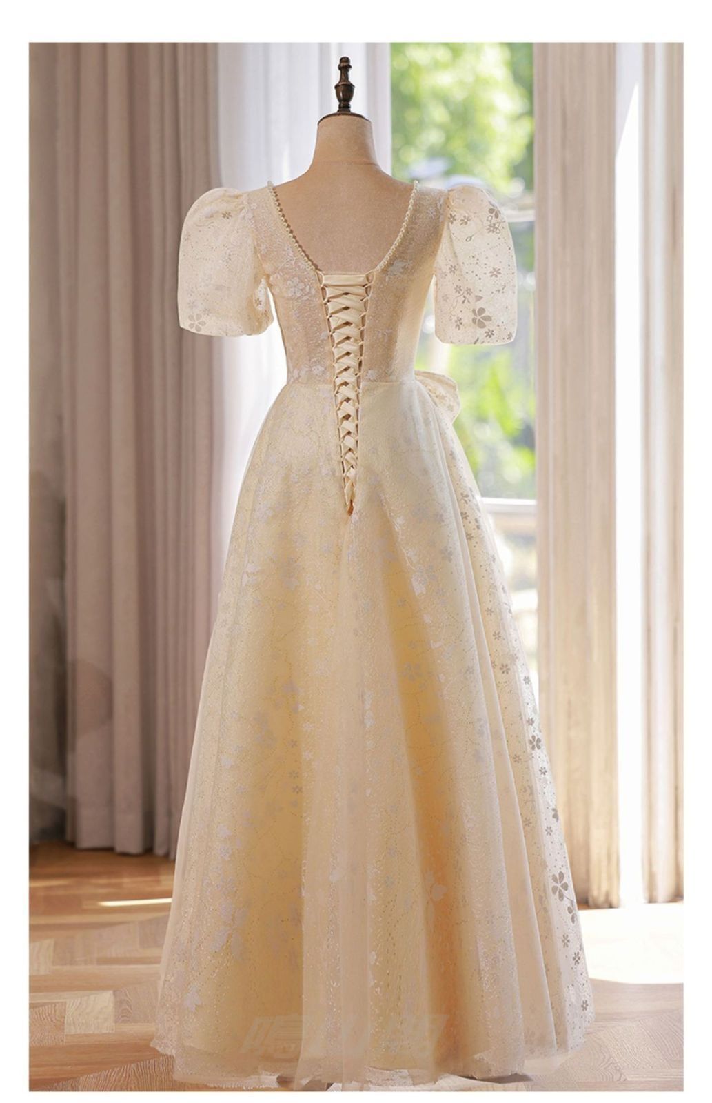 フランス風夏用長袖ロングワンピース