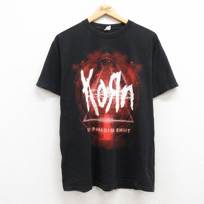 L/古着 半袖 ロック バンド Tシャツ メンズ コーン KORN コットンクルーネック 黒 ブラック 24aug06 中古