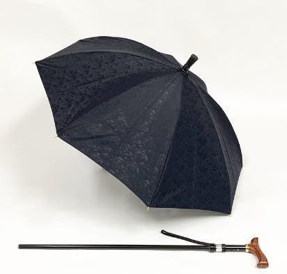 UVION DuetWalkerMG デュエットウォーカーエムジー 調整付きマグネットタイプ ステッキin アンブレラ 60cm 8本骨 ジャガードローズ柄 9138-Nv