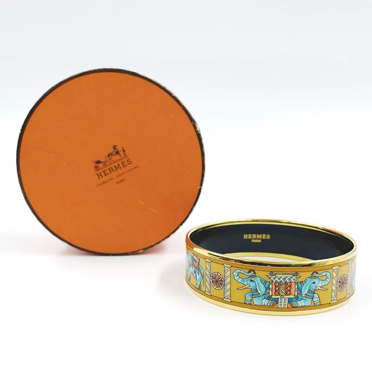 HERMES バングルエマイユ象エレファント メタル イエロー