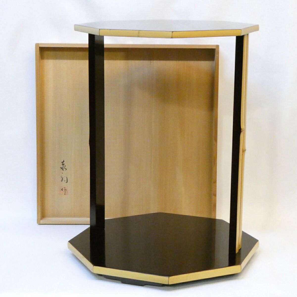 鵬雲斎好写】 平安 泰軒作 竹寿棚 組立式 溜塗 茶道具【中古 美