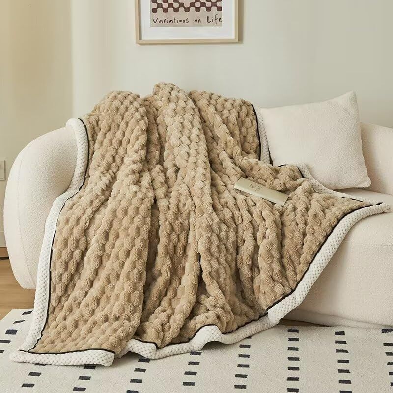 コーラルフリース両面ブランケットBlanket毛布シングル? 柔らかいふわふわ軽量洗える大判ブランケット マイクロファイバー厚手 吸湿発熱 静電気防止ひざ掛け ブランケット秋冬用防寒オールシーズン掛け毛布 コーヒー色 長さ200cm×幅さ120cm 1