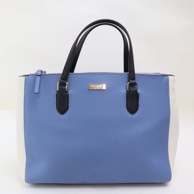 美品【kate spadeケイトスペード】バイカラー レザーハンドバッグ ブルー
