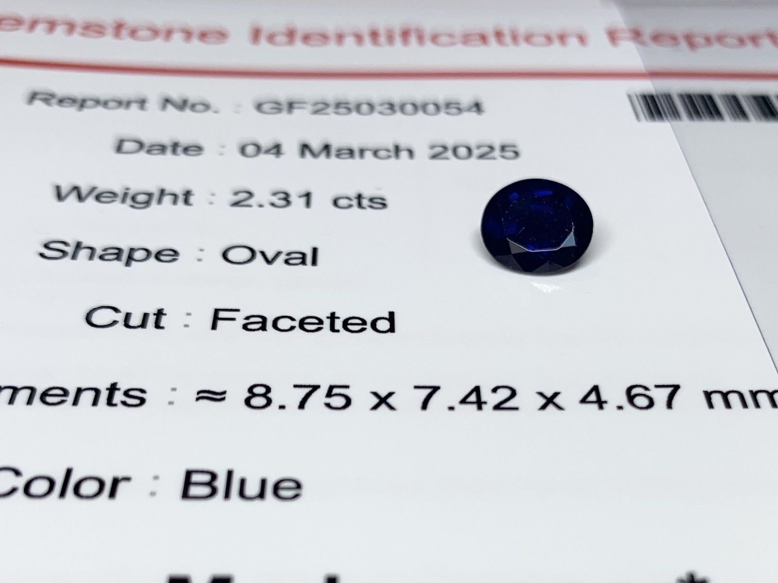 サファイア 2.31ct AIGS宝石鑑別書付き Royal Blue Madagascar 8.75  
