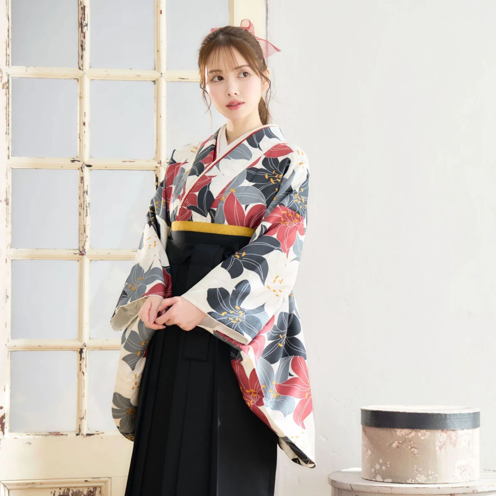 506z27☆振袖 裄長め モダン 古典柄 シンプル 桜☆美品 成人式 結婚