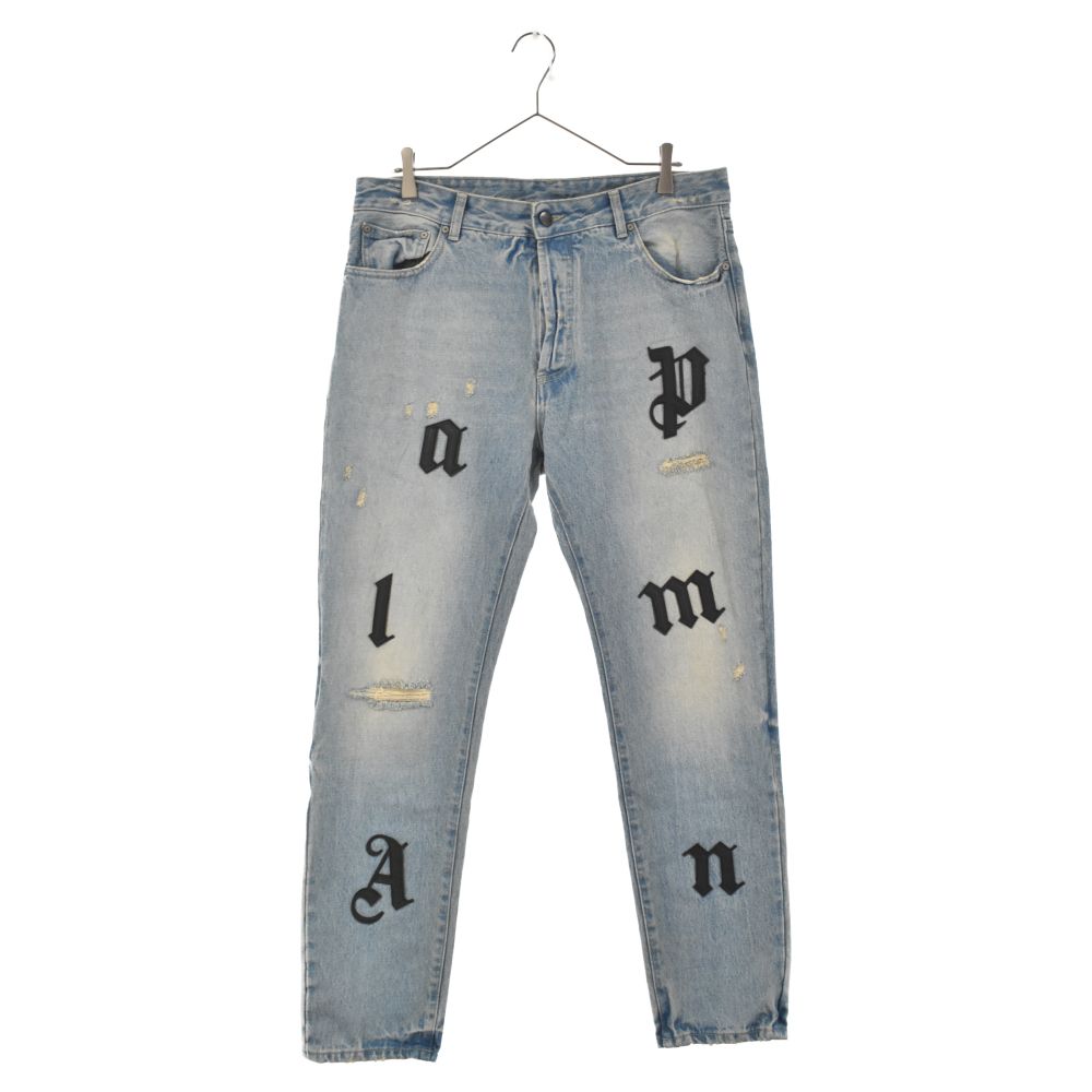 Palm Angels (パームエンジェルス) 22AW LOGOP PATCH CLASSIC 5 POCKET JEANS ロゴパッチ  5ポケットジーンズ デニムパンツ ライトインディゴ PMYA033F22DEN0034510