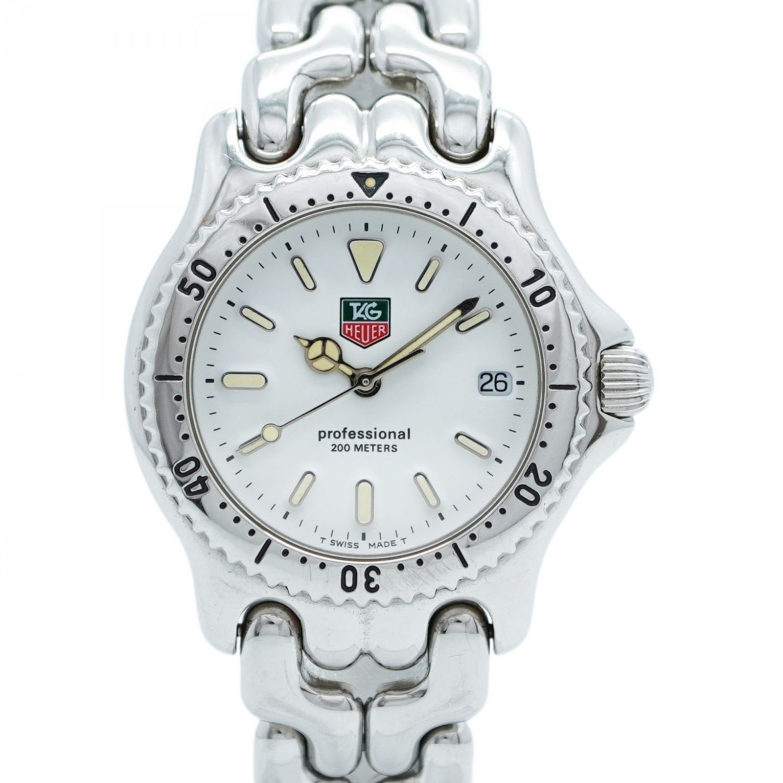 美品TAG Heuer 腕時計selシリーズホワイト S90.813 タグホイヤー セル デイト S90.813-1 白文字盤腕時計 メンズ