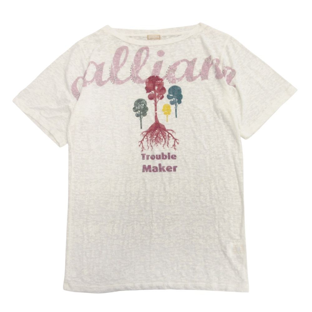 GALLIANO - Galliano ガリアーノ ピンク グリッター 七分袖 ロングスリーブ Tシャツ カットソー ホワイト size XXS レディース 国内正規 GALLIANO - Galliano ガリアーノ ピンク グリッター 七分袖