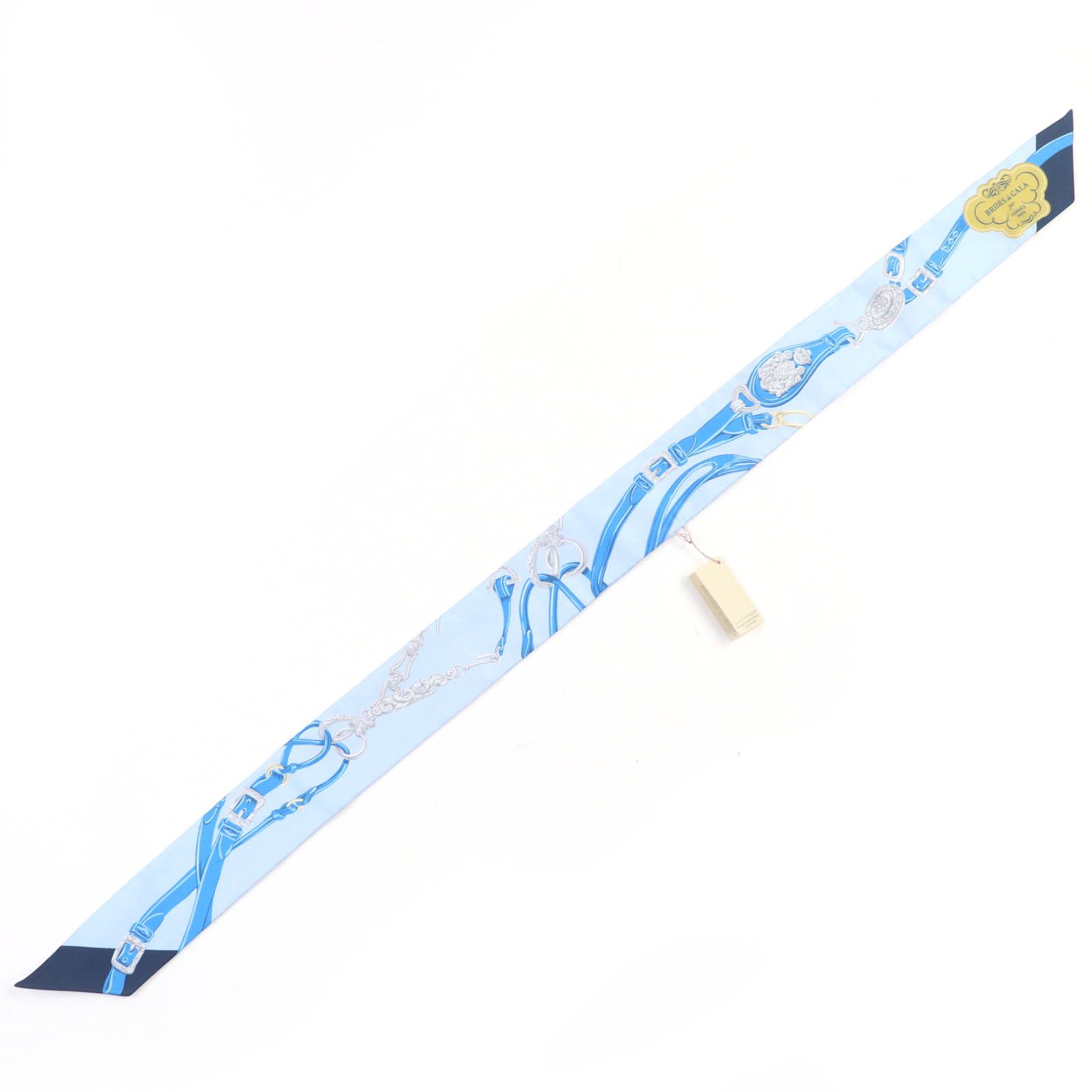 セール HERMES エルメス ツイリー BRIDES de GALA 式典用馬勒 シルク100% スカーフ ブルー き フランス製 レディース