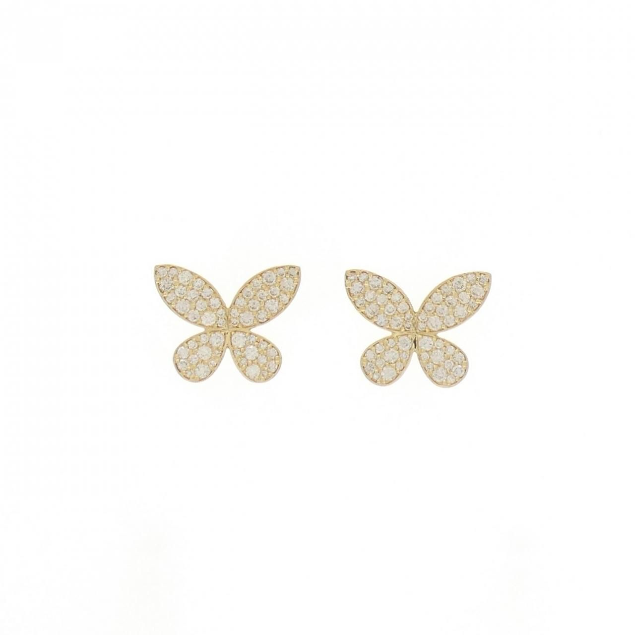 K18YG バタフライ パヴェ ダイヤモンド ピアス 1.20CT