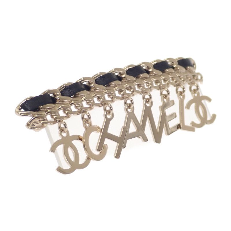 シャネル CHANEL ブローチ チェーン ロゴ CC ゴールド レザー