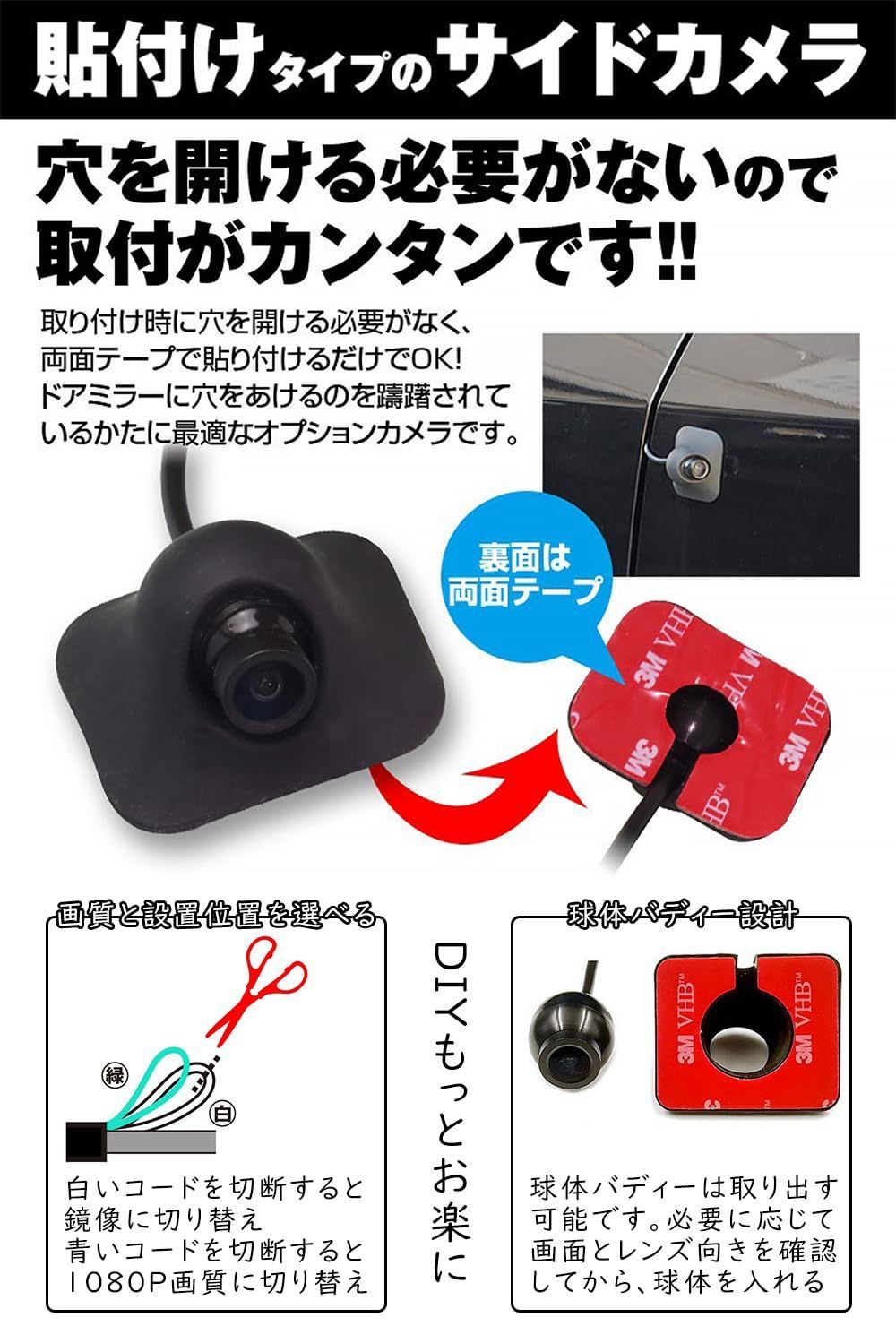 広角120° 360度回転