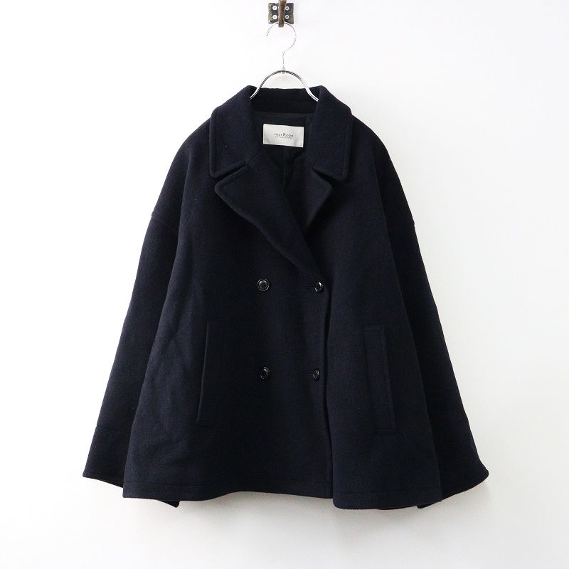 定6.9万 2025AW ネストローブ nest Robe ウールカシミヤPコート F|ネイビー ダブルブレスト ショート ジャケット 2400014371185