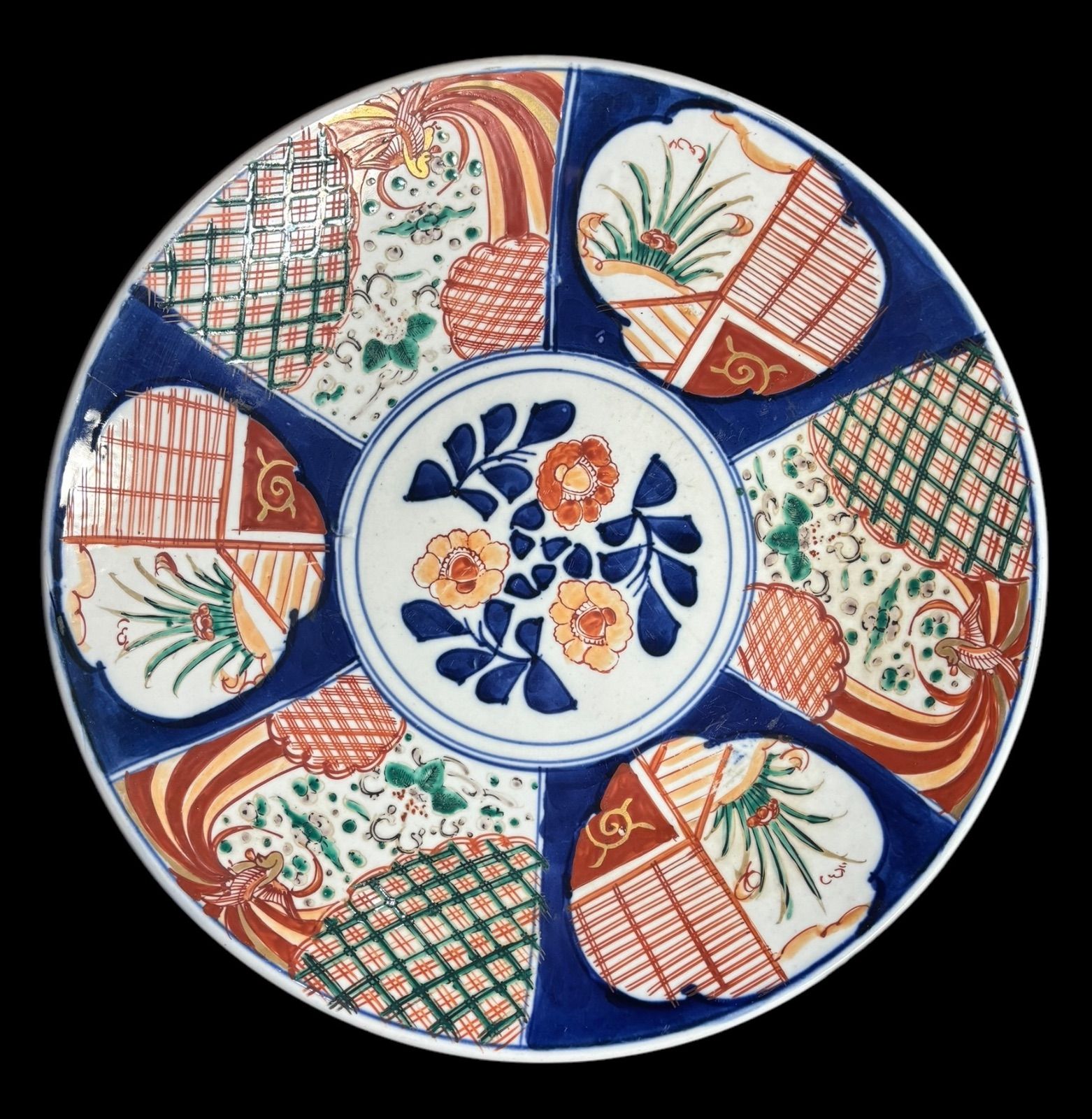 古伊万里 色絵【鶴草花紋】大皿 丸皿 盛り皿 飾り皿 和食器 古
