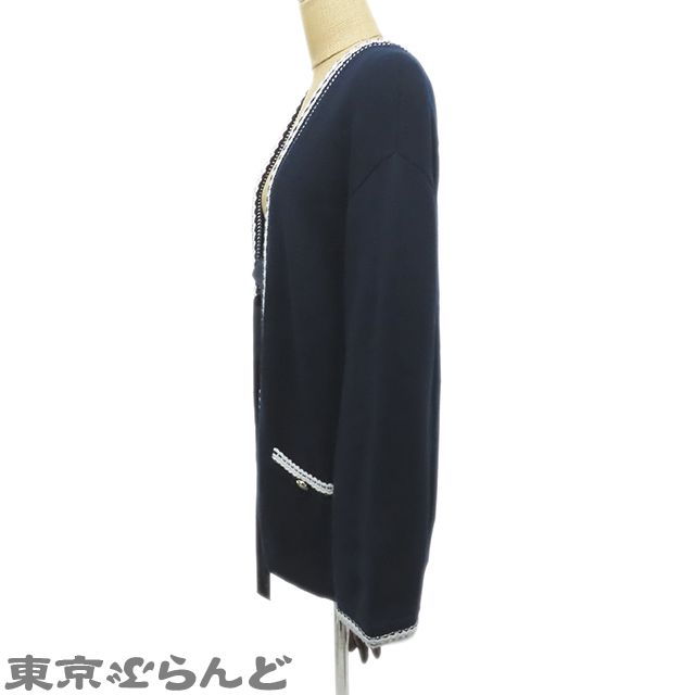 シャネル CHANEL グログランリボン ニットカーディガン P56658K07411 ネイビー カシミヤ 36 レディース 101756046 シャネル CHANEL グログランリボン ニットカーディガン