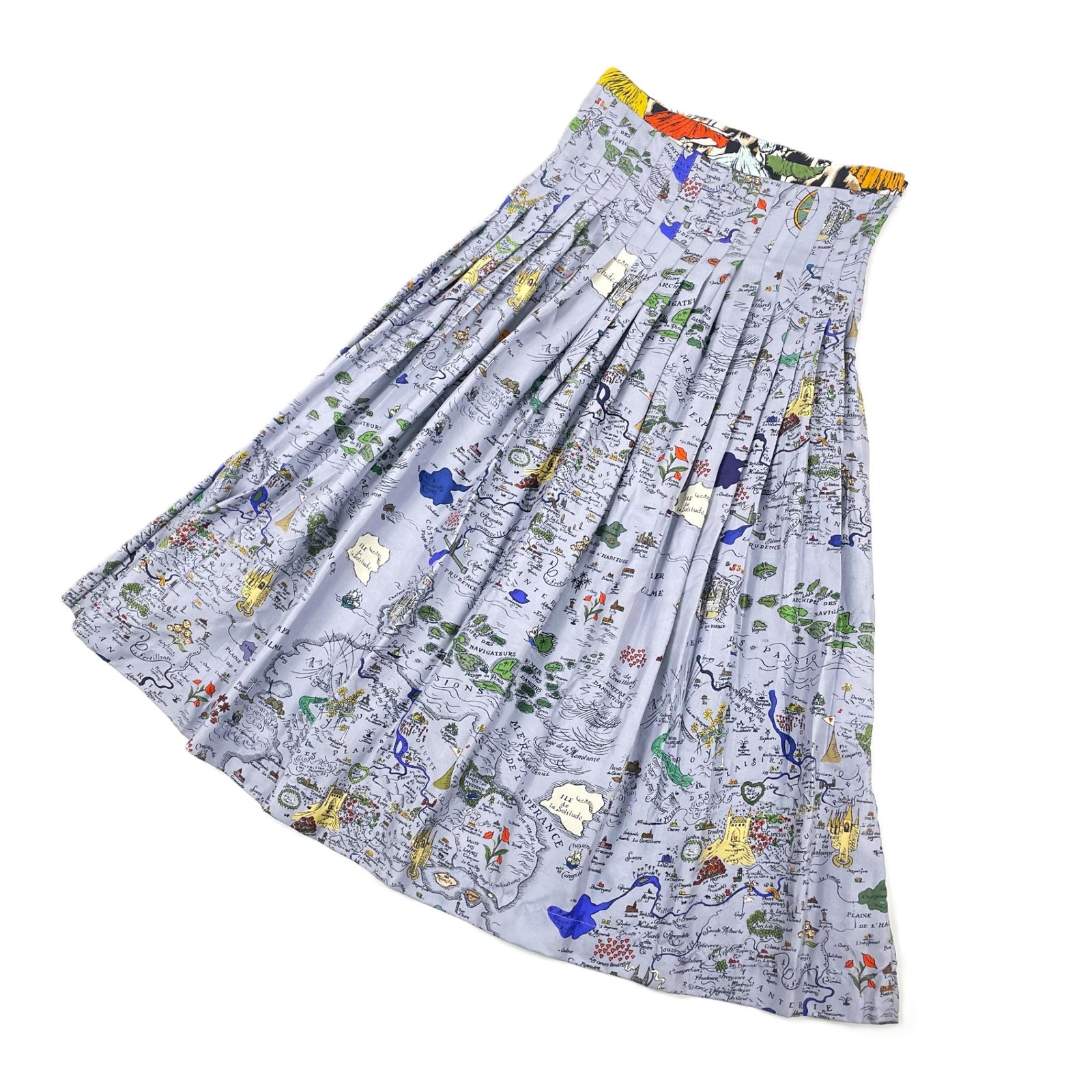 LA PRESTIC OUISTON ラプレスティックウィストン 17-060-450-0004-3-0 プリーツロングスカート シルク イタリア製 地図柄