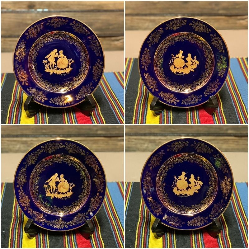 リモージュ 皿 プレート5枚 LIMOGES CASTEL ケーキ皿 金彩 コバルト 