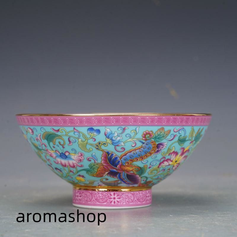 清乾隆磁器琺瑯彩花卉蝶碗 景徳鎮 陶磁器 装飾品 現代工芸品 美術品 置物 清乾隆磁器琺瑯彩花卉蝶碗 景徳鎮 陶磁器 装飾品 現代工芸品