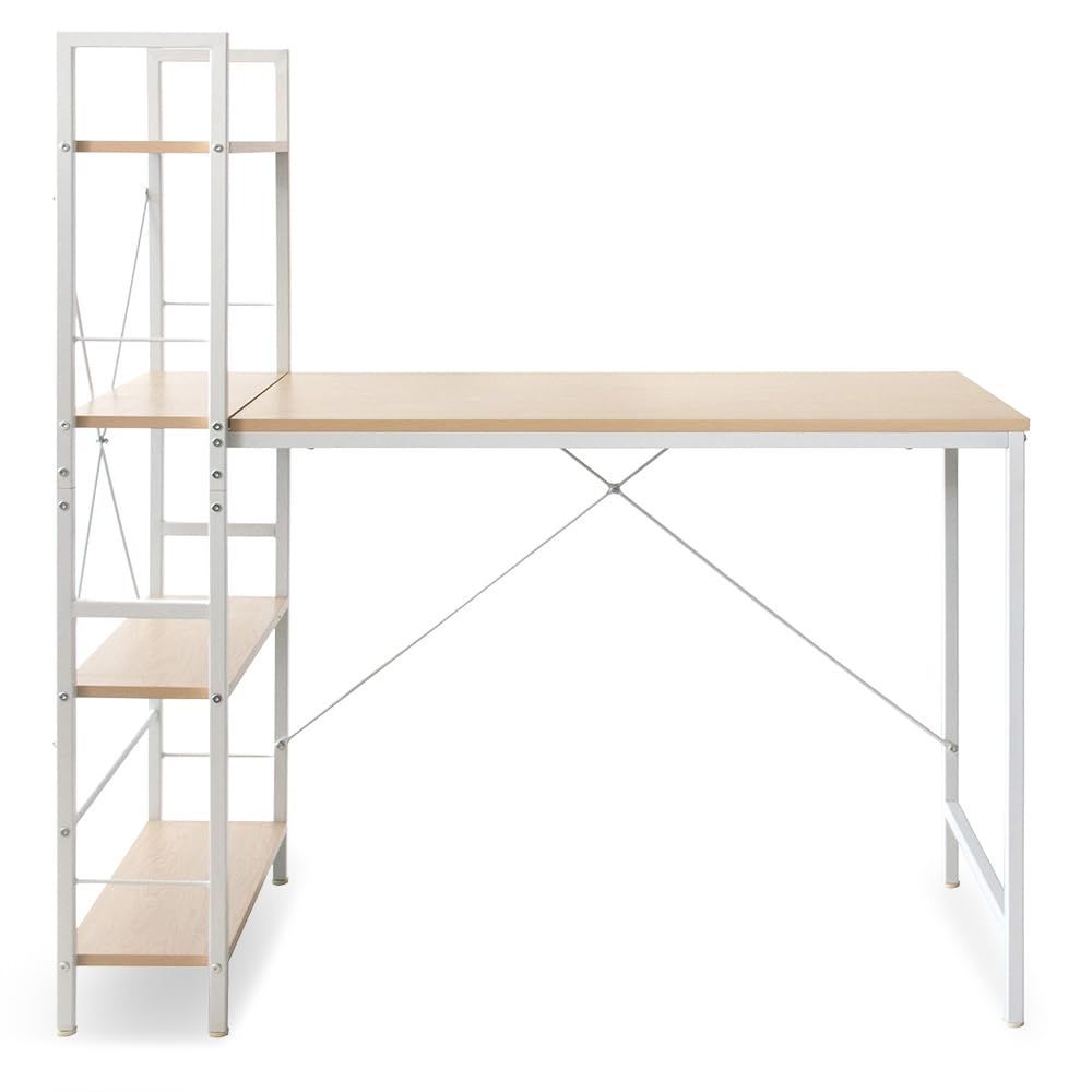 オフィス 机 ラック付きデスク PCデスク 整理 テレワーク デスク収納 幅114㎝ パソコンデスク RTPCD-1200 アイリスプラザ ホワイト ナチュラル