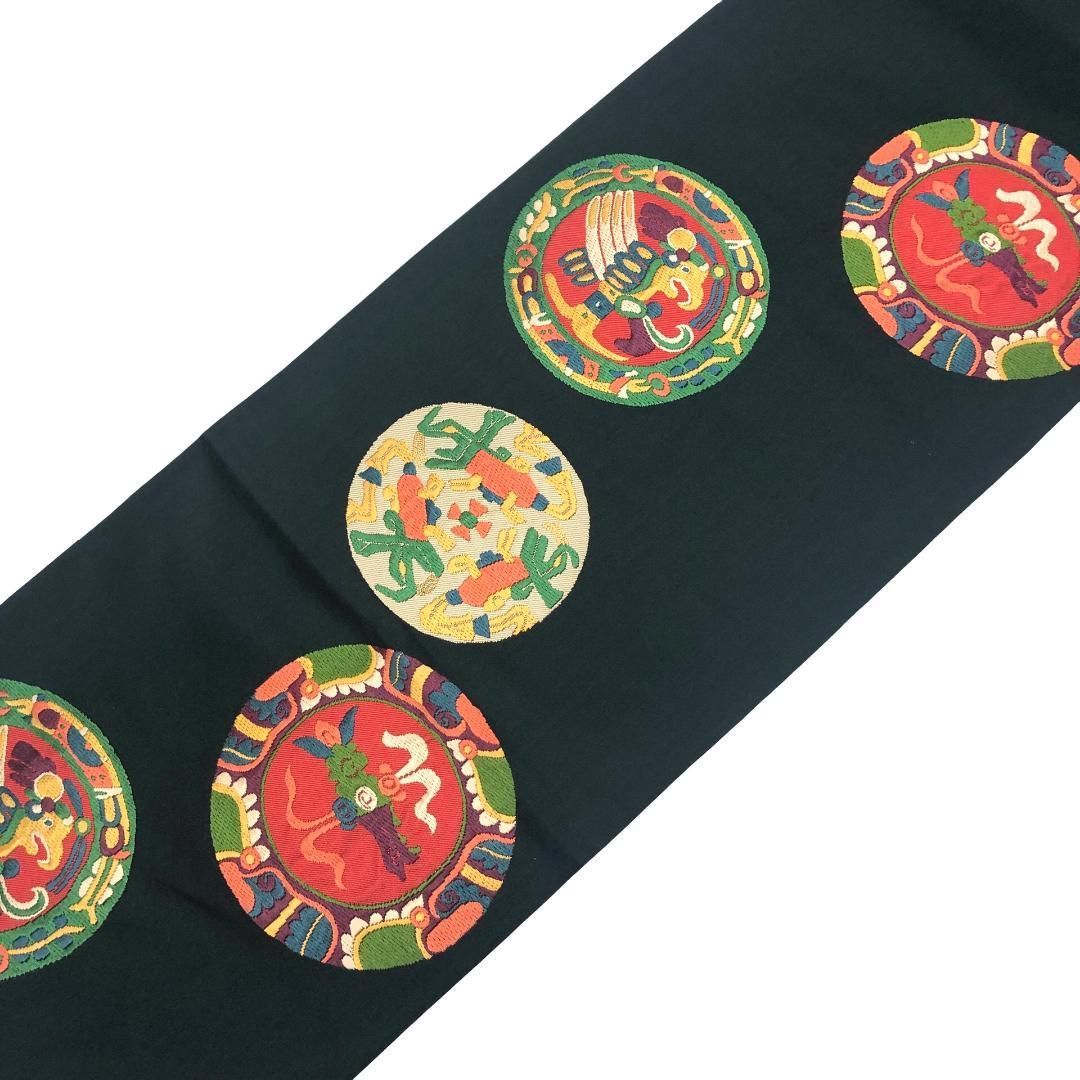 袋帯 丸に抽象動物模様 海松藍色 O-5346 - メルカリ 