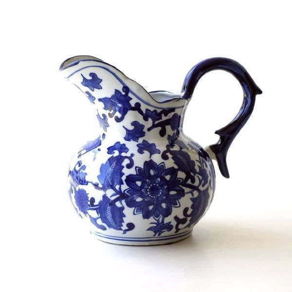 陶器製 花瓶 グレーと青のグラデーション 陶器の花瓶 青と灰色の