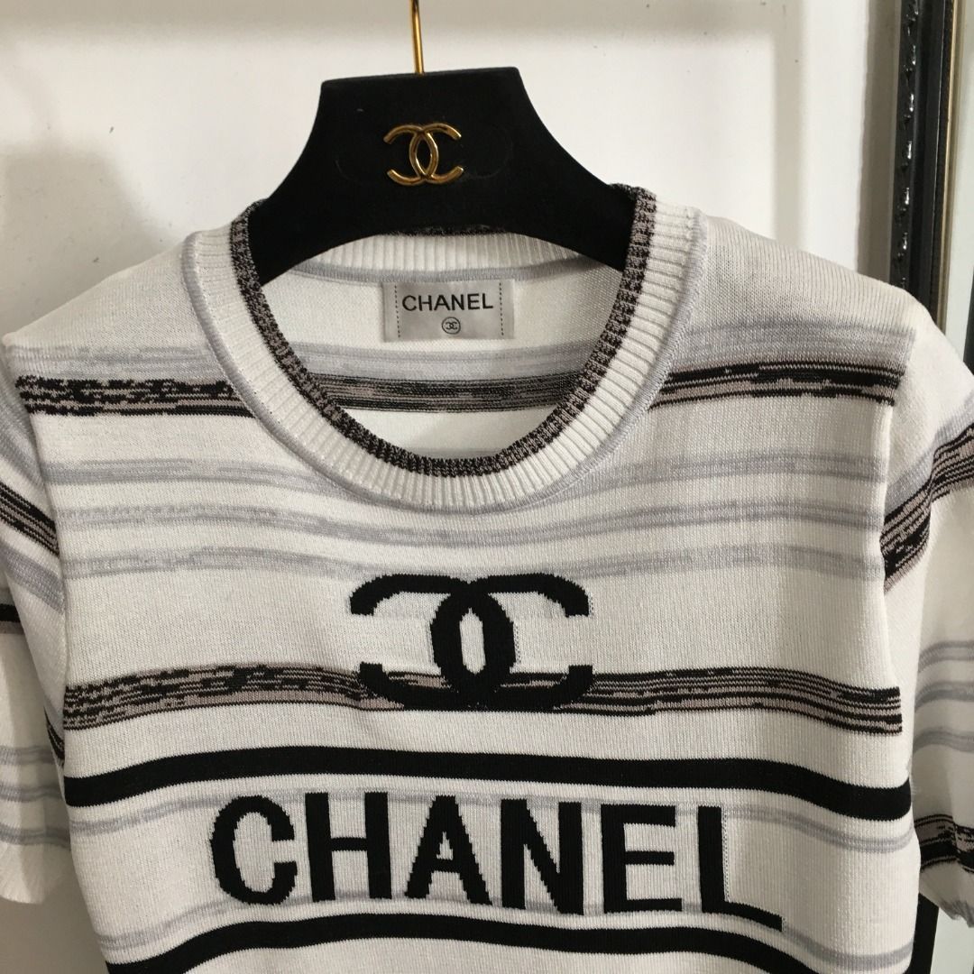 Chanel（シャネル）👕ロゴアルファベットストライプ半袖ニットトップス - メルカリ