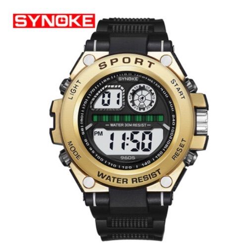 16送料込 海外 SINOKE 腕時計デジタル 多機能 LED ブラックゴールド-1