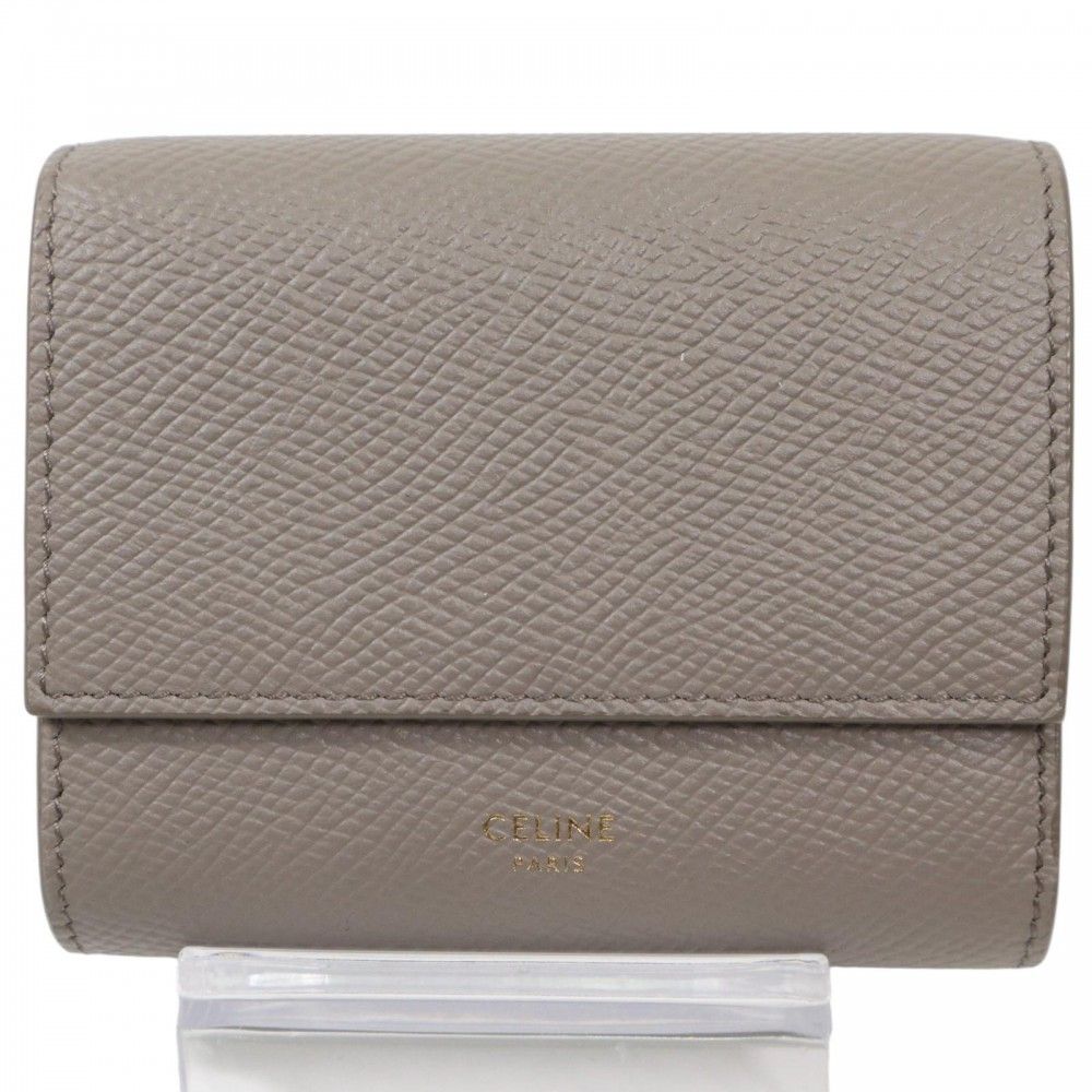 セリーヌ 三つ折り財布 レディース スモール トリフォールドウォレット ミニ財布 スナップボタン レザー 小物 CELINE 10B573BEL カーフスキン ベージュ ゴールド金具