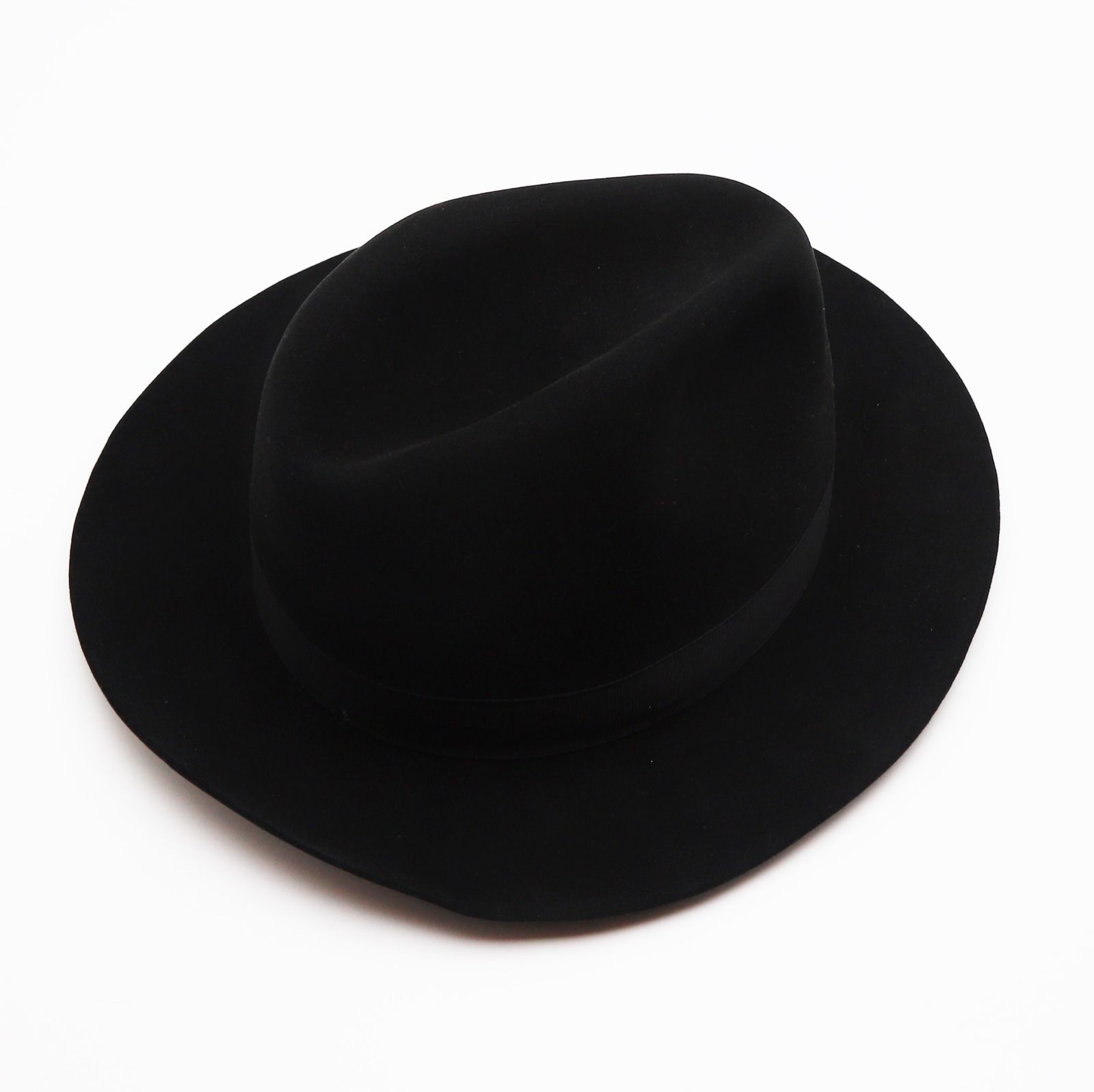 【美品♡】ボルサリーノ　ラビットファー100％フェルト　中折れハット　ブラック イタリア Borsalino(ボルサリーノ) ラビットファーフェルト中