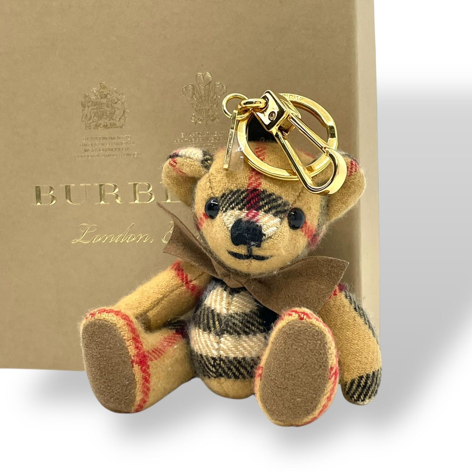バーバリー BURBERRY チェックベア くま マスコット バッグチャーム キーホルダー テディベア ゴールド金具 き M3