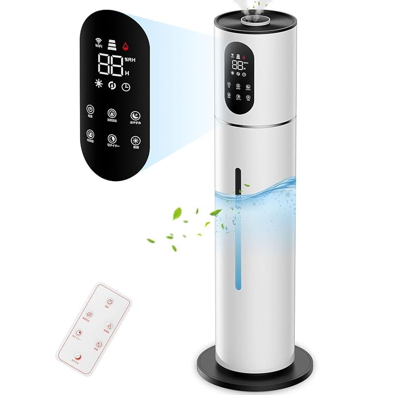 商品 加湿器 大容量 8L タワー式 除菌 抗菌 自動恒湿 アロマ対応 かしつき 上から給水 超音波式 300ml|h加湿量 切タイマー スリープモード 吹出口360° 空焚き防止 水漏れ防止 花粉 乾燥対策 省エネ 寝室|リビング|オフィス