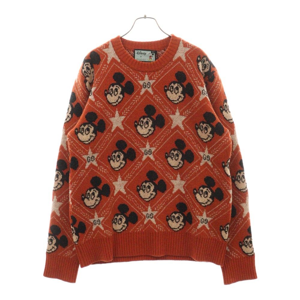 GUCCI (グッチ) 20SS×Disney Mickey Mouse Pattern Crewneck Knitted Sweater ディズニー ミッキーマウス ウール アルパカ ニットセーター オレンジ 601563