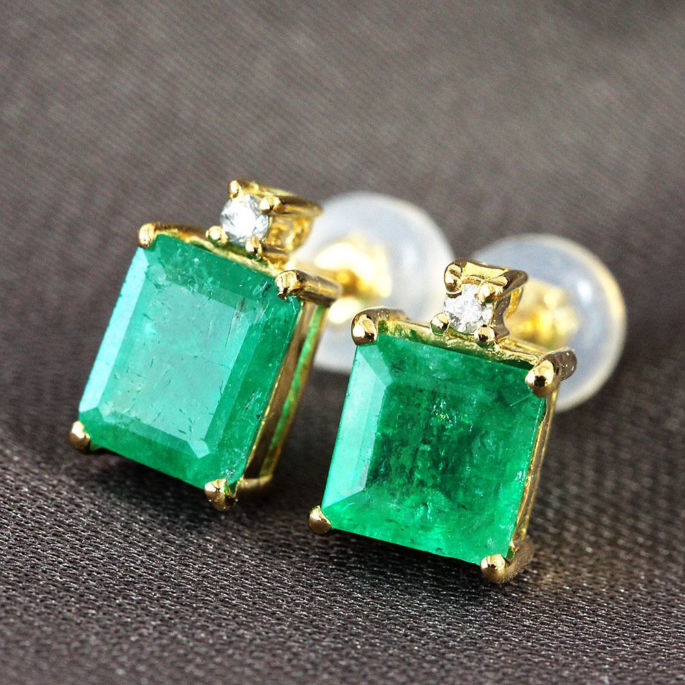 希少！計2.2ct エメラルド ダイヤモンド K18 YG ピアス 鑑別 希少！計2.2ct エメラルド ダイヤモンド K18 YG ピアス 鑑別