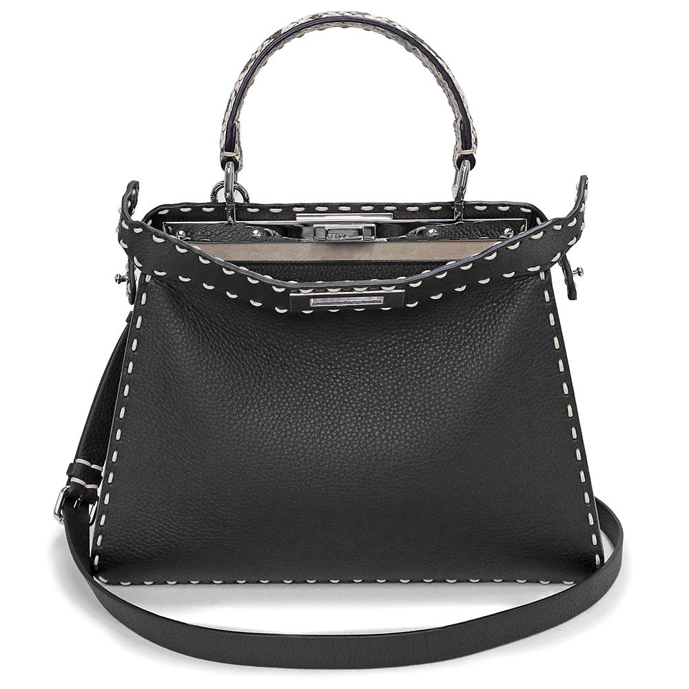 （未使用　展示品）フェンディ FENDI ピーカブーミディアム ショルダー ハンドバッグ 2way 斜め掛け パイソン エキゾチックレザー ブラック 黒 シルバー金具 8BN321 フェンディ ピーカブーミディアム ショルダー ハンドバッグ 2way 斜め