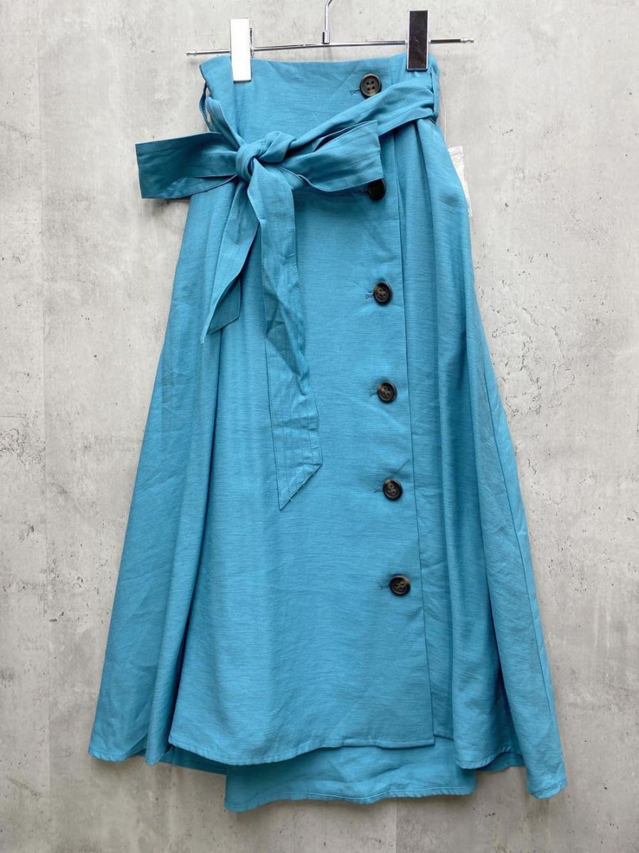 新品 Te chichi テチチ Aライン 台形 サイドボタン フレア スカート sizeS/緑 ■■レディース