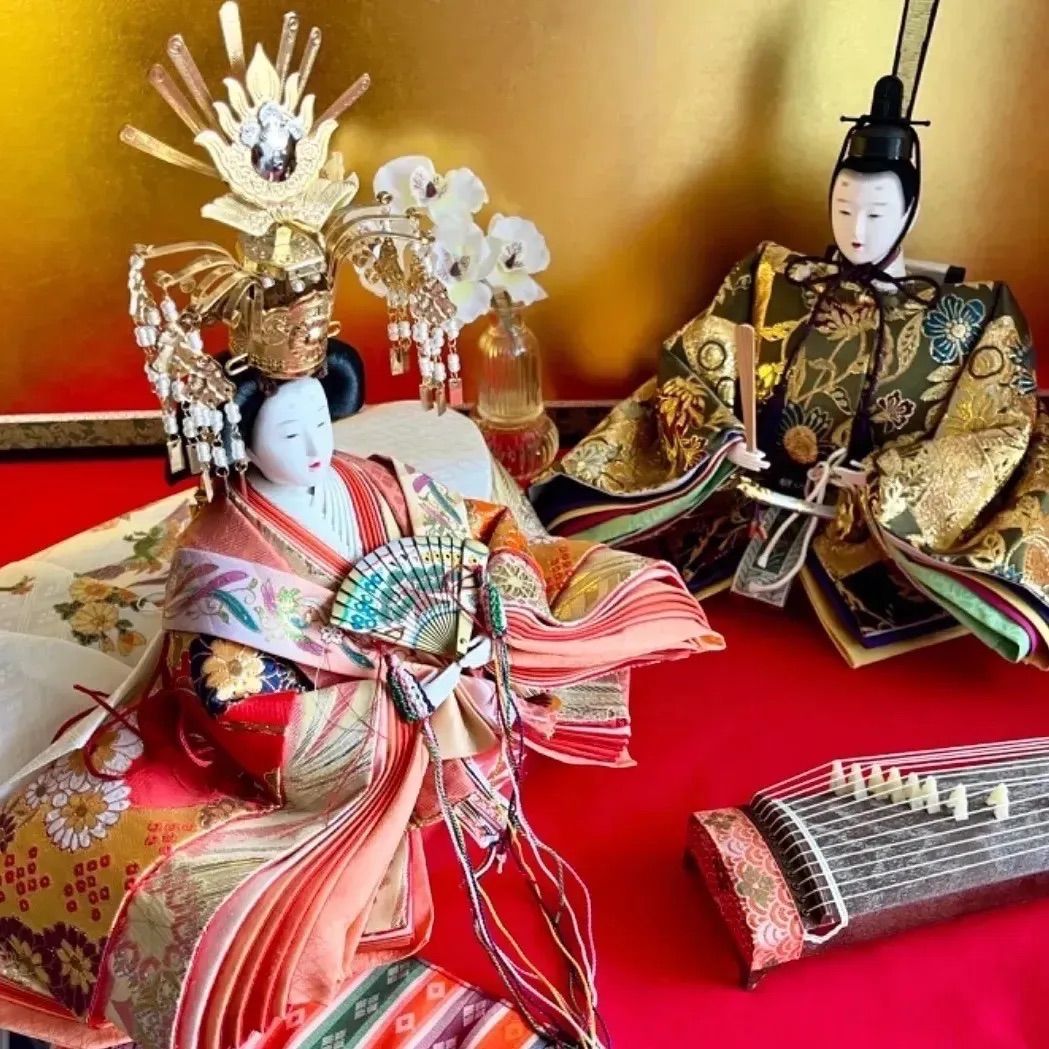 雛人形 桃の節句 桜の刺繍三つ折り焼桐屏風 ひな祭り 桃の花 飾り方