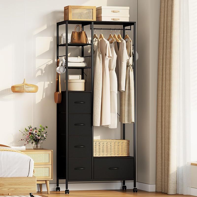 LunarLight ハンガーラック ワードローブ 引き出し付き 大容量 頑丈