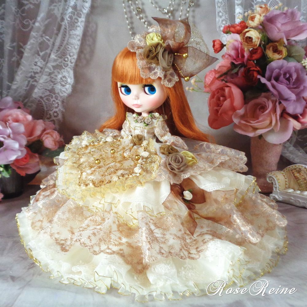 ★初売りセール ベルサイユの薔薇エアリーシャンパンゴールドのフリルドールドレス ☆初売りセール ベルサイユの薔薇 エアリーシャンパンゴールドの