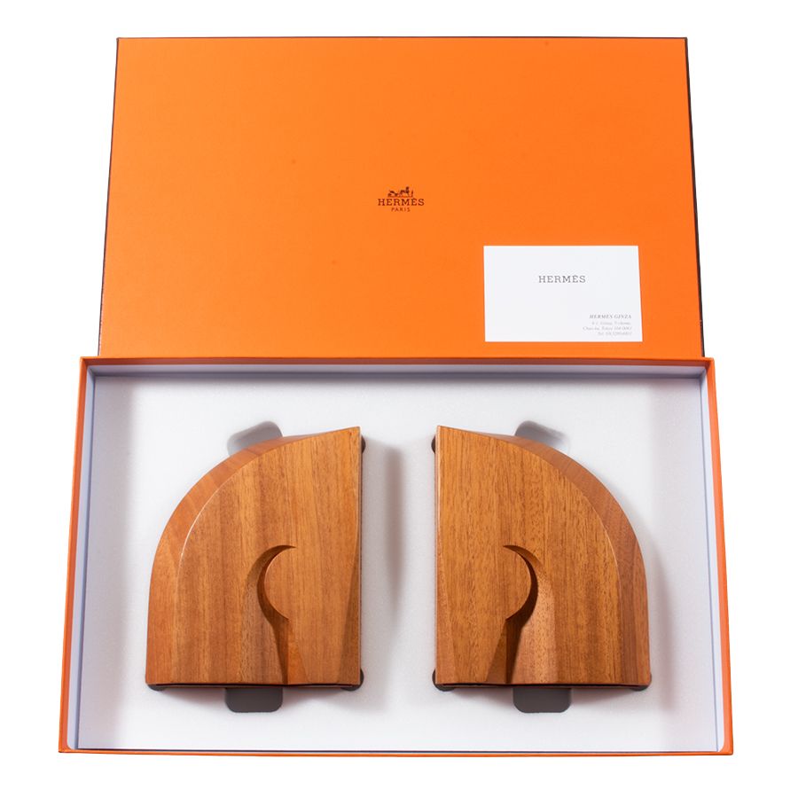 HERMES - HERMES エルメス ブックエンドセット アルザン H313104M 01 インテリア ブラウン【中古】 HERMES エルメス ブックエンドセット アルザン H313104M 01